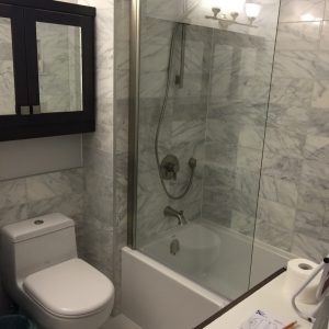 Bianco Carrara Marble bathroom in varying sizes.